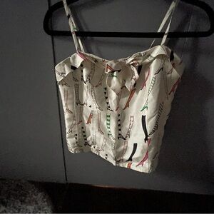 SilkLand Cream and Multicolor Patterned Camisole